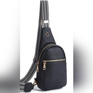 Stylish Black Sling Backpack with Gold Accents